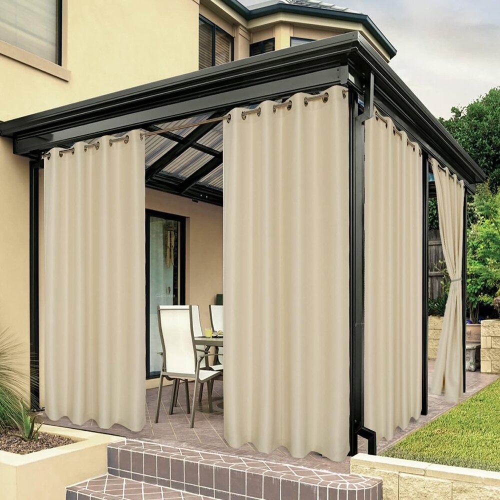 Waterproof Outdoor Curtains for Patio, Premium Thick Privacy (Cream) 53Wx84L